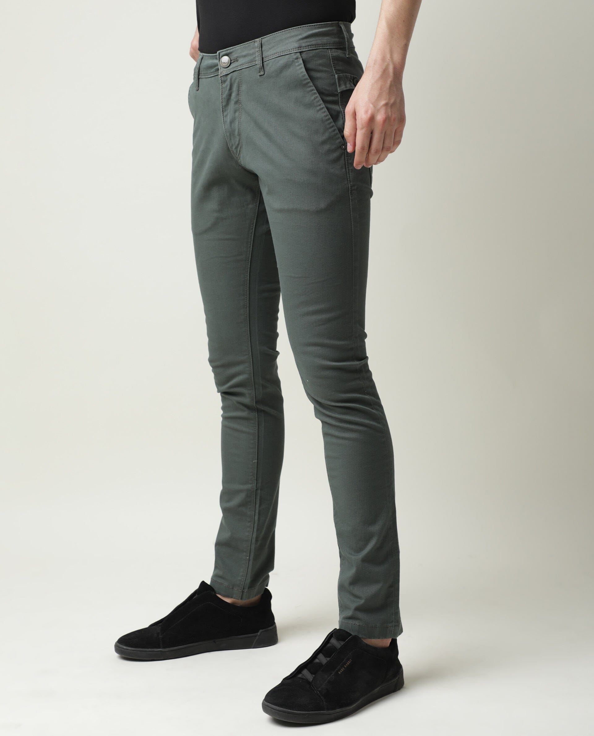 Rare Rabbit Men'S'S Saho Olive Jeans Pant Cotton Lycra Fabric Slim Fit Mid-Rise Waist Zipper Closure