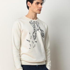 Rare Rabbit Mens Oakk Off White Full Sleeves Crew Neck Graphic Logo Print Sweatshirt