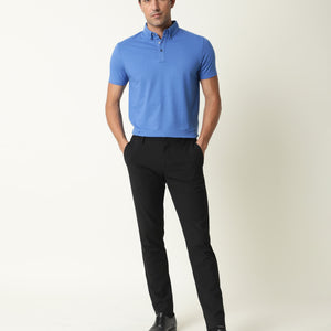 Rare Rabbit Men's Sailor-2 Blue Cotton Fabric Collared Neck Half Sleeves Self Stripe Polo T-Shirt