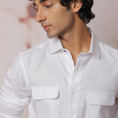 Rare Rabbit Men's Safa White Cotton Lyocell Fabric Full Sleeves Solid Shirt