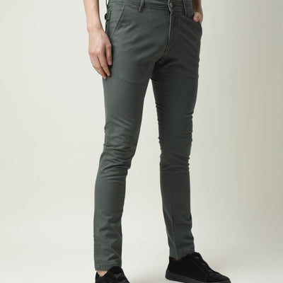 Rare Rabbit Men'S'S Saho Olive Jeans Pant Cotton Lycra Fabric Slim Fit Mid-Rise Waist Zipper Closure