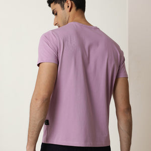 Rare Rabbit Men's Milton Pink Cotton Lycra Fabric Crew Neck Half Sleeves Regular Fit Graphic Print Branding And Logo T-Shirt