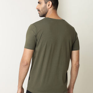Rare Rabbit Men's Stud Olive Cotton Fabric Crew Neck Half Sleeves Regular Fit Graphic Printed Logo T-Shirt