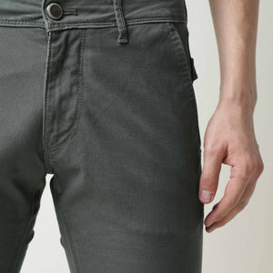 Rare Rabbit Men'S'S Saho Olive Jeans Pant Cotton Lycra Fabric Slim Fit Mid-Rise Waist Zipper Closure