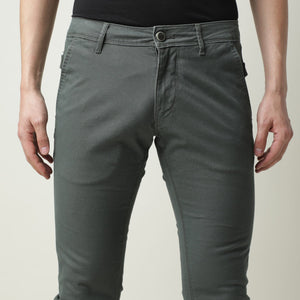 Rare Rabbit Men'S'S Saho Olive Jeans Pant Cotton Lycra Fabric Slim Fit Mid-Rise Waist Zipper Closure