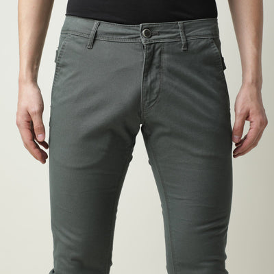 Rare Rabbit Men'S'S Saho Olive Jeans Pant Cotton Lycra Fabric Slim Fit Mid-Rise Waist Zipper Closure