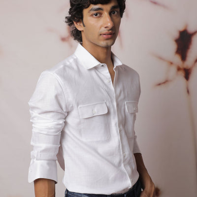 Rare Rabbit Men's Safa White Cotton Lyocell Fabric Full Sleeves Solid Shirt