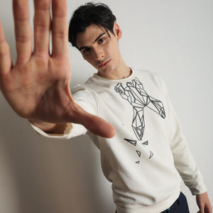 Rare Rabbit Mens Oakk Off White Full Sleeves Crew Neck Graphic Logo Print Sweatshirt