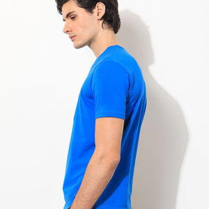 Rare Rabbit Men's Forest Blue Crew Neck Graphic Printed Half Sleeves Slim Fit T-Shirt