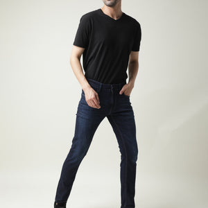 Rare Rabbit Men's Austin Navy Mid-Rise Dark Wash Slim Fit Jeans