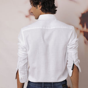 Rare Rabbit Men's Safa White Cotton Lyocell Fabric Full Sleeves Solid Shirt