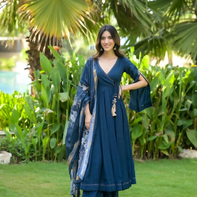 Tanvi blue muslin suit set