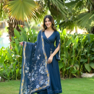 Tanvi blue muslin suit set