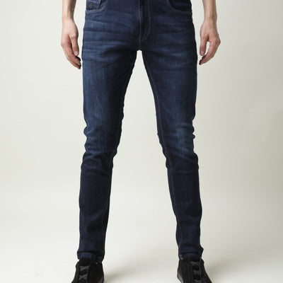 Rare Rabbit Men's Austin Navy Mid-Rise Dark Wash Slim Fit Jeans