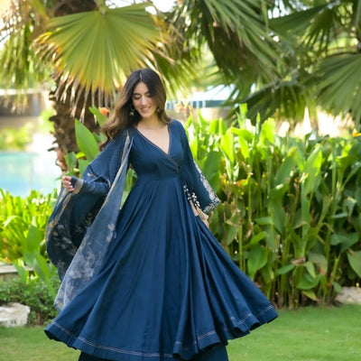 Tanvi blue muslin suit set