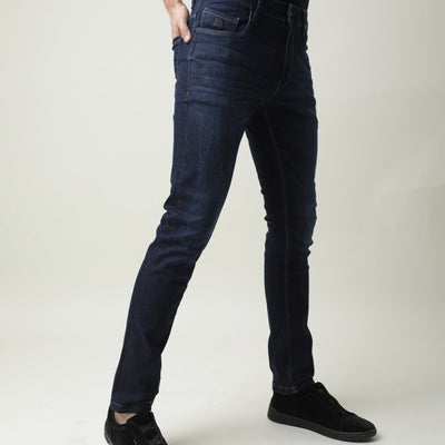 Rare Rabbit Men's Austin Navy Mid-Rise Dark Wash Slim Fit Jeans