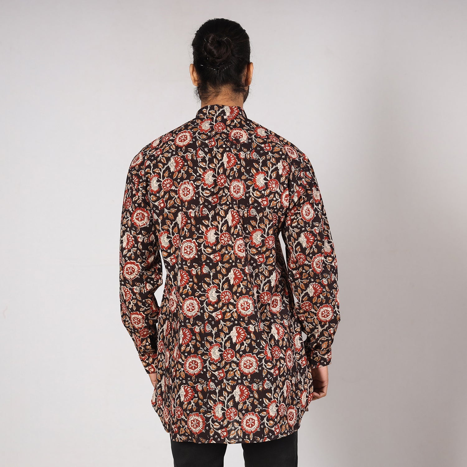 Black - Bagru Block Printed Cotton Men Short Kurta 10