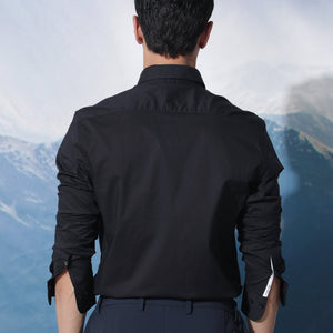 Rare Rabbit Men's Fullslee Black Cotton Fabric Full Sleeves Solid Shirt