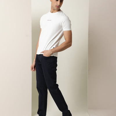 Rare Rabbit Men's Rabbi Off White Cotton Lycra Fabric Crew Neck Half Sleeves Regular Fit Rare Branding Solid T-Shirt