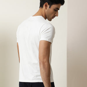 Rare Rabbit Men's Rabbi Off White Cotton Lycra Fabric Crew Neck Half Sleeves Regular Fit Rare Branding Solid T-Shirt