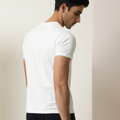 Rare Rabbit Men's Rabbi Off White Cotton Lycra Fabric Crew Neck Half Sleeves Regular Fit Rare Branding Solid T-Shirt