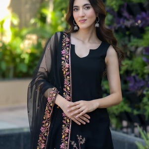 Shreya black Embroidered georgette set