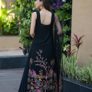 Shreya black Embroidered georgette set