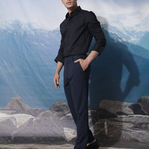 Rare Rabbit Men's Fullslee Black Cotton Fabric Full Sleeves Solid Shirt
