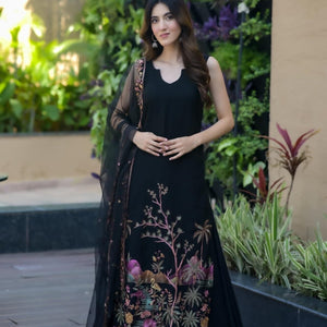 Shreya black Embroidered georgette set