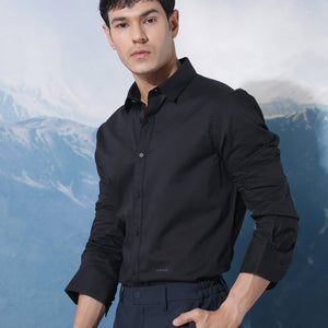 Rare Rabbit Men's Fullslee Black Cotton Fabric Full Sleeves Solid Shirt