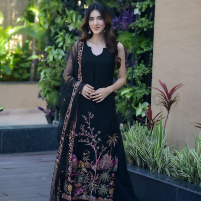 Shreya black Embroidered georgette set