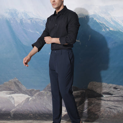Rare Rabbit Men's Fullslee Black Cotton Fabric Full Sleeves Solid Shirt