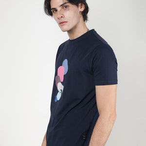 Rare Rabbit Men's Scoopp Navy Crew Neck Abstract Graphic Printed Half Sleeves Slim Fit T-Shirt