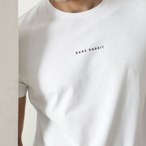 Rare Rabbit Men's Rabbi Off White Cotton Lycra Fabric Crew Neck Half Sleeves Regular Fit Rare Branding Solid T-Shirt