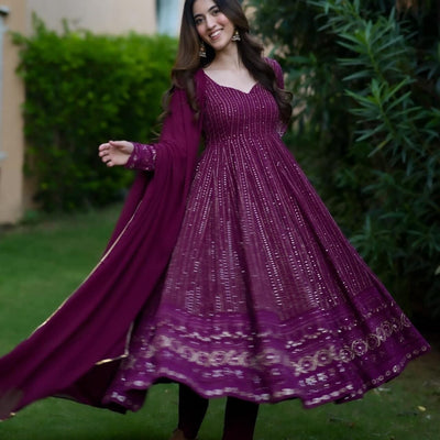 Pravya purple embroidered suit set