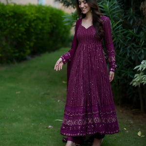 Pravya purple embroidered suit set