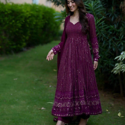 Pravya purple embroidered suit set