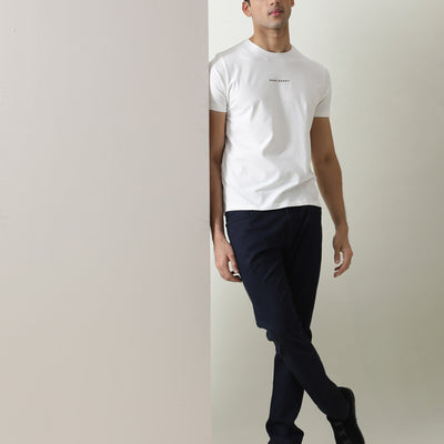 Rare Rabbit Men's Rabbi Off White Cotton Lycra Fabric Crew Neck Half Sleeves Regular Fit Rare Branding Solid T-Shirt
