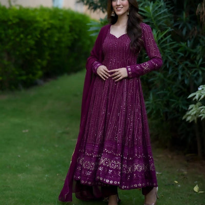 Pravya purple embroidered suit set