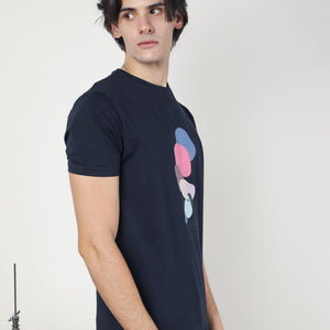 Rare Rabbit Men's Scoopp Navy Crew Neck Abstract Graphic Printed Half Sleeves Slim Fit T-Shirt