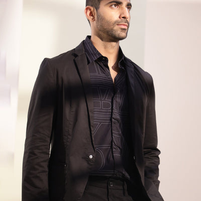 Rare Rabbit Men's Malfor Black Viscose Fabric Graphic Print Full Sleeves Shirt