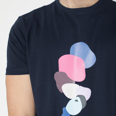 Rare Rabbit Men's Scoopp Navy Crew Neck Abstract Graphic Printed Half Sleeves Slim Fit T-Shirt