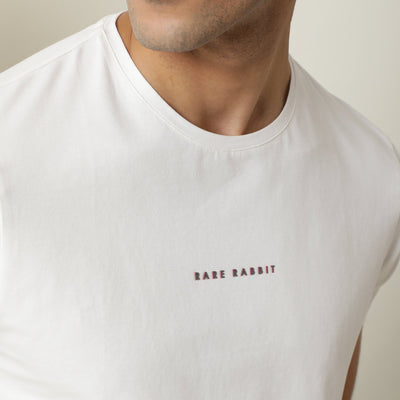 Rare Rabbit Men's Rabbi Off White Cotton Lycra Fabric Crew Neck Half Sleeves Regular Fit Rare Branding Solid T-Shirt