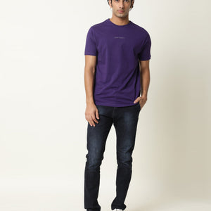 Rare Rabbit Men's Rabbit-4 Purple Crew Neck HD Print Branding Half Sleeves Regular Fit T-Shirt