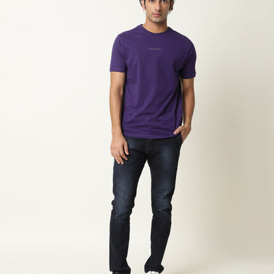 Rare Rabbit Men's Rabbit-4 Purple Crew Neck HD Print Branding Half Sleeves Regular Fit T-Shirt