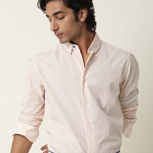 RARE RABBIT MEN'S FALL ORANGE SHIRT COTTON FABRIC COLLARED NECK FULL SLEEVES BUTTON CLOSURE SLIM FIT