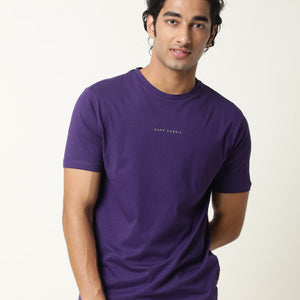 Rare Rabbit Men's Rabbit-4 Purple Crew Neck HD Print Branding Half Sleeves Regular Fit T-Shirt