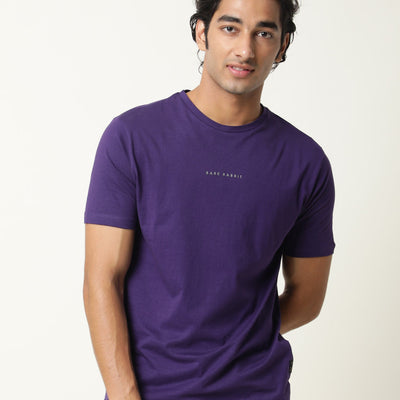 Rare Rabbit Men's Rabbit-4 Purple Crew Neck HD Print Branding Half Sleeves Regular Fit T-Shirt