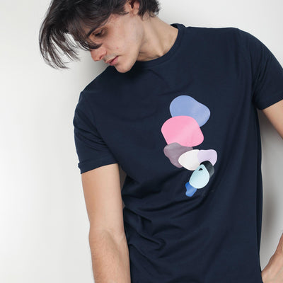Rare Rabbit Men's Scoopp Navy Crew Neck Abstract Graphic Printed Half Sleeves Slim Fit T-Shirt