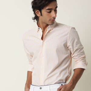 RARE RABBIT MEN'S FALL ORANGE SHIRT COTTON FABRIC COLLARED NECK FULL SLEEVES BUTTON CLOSURE SLIM FIT